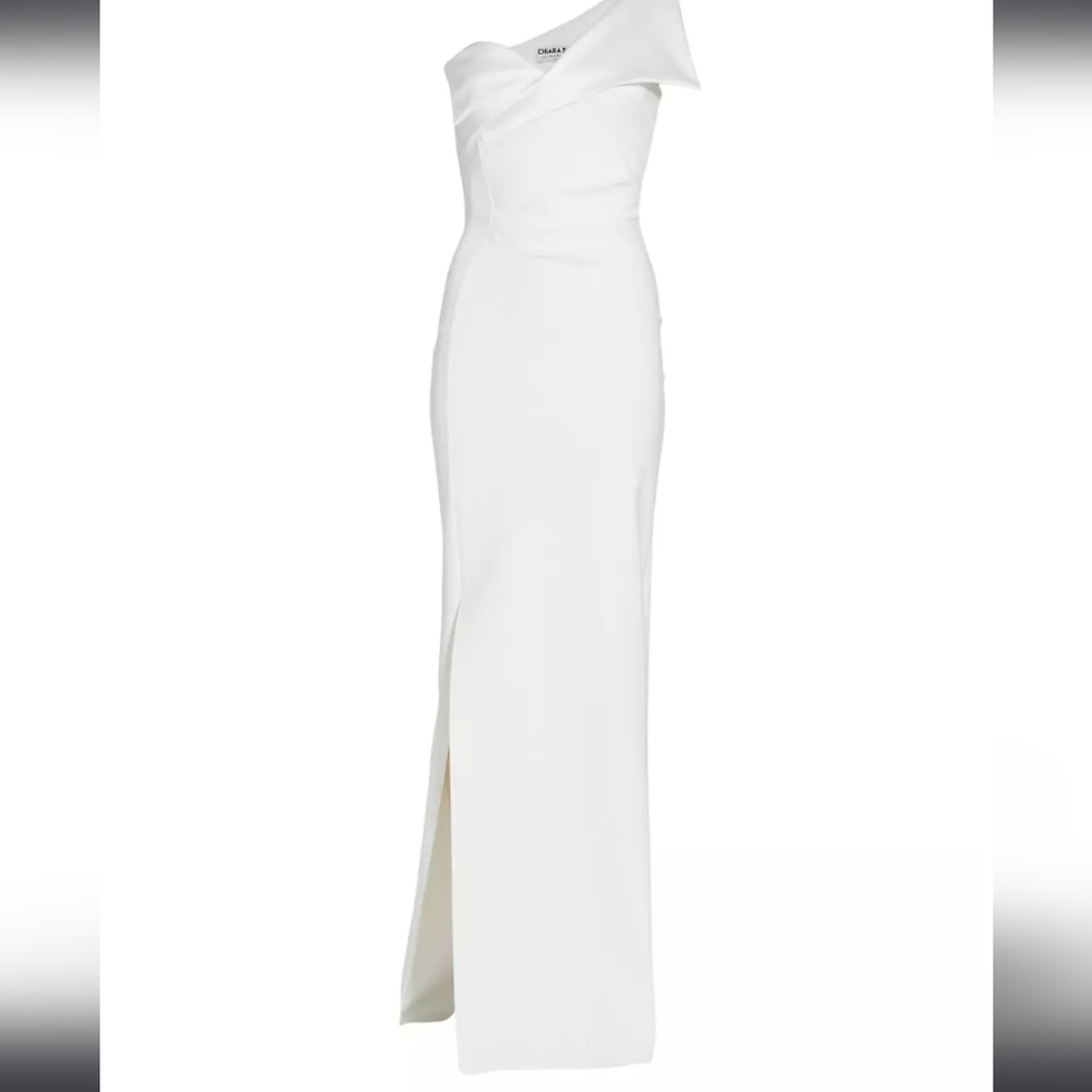 NWT$1,090 Chiara Boni Xenia White Asymmetric Column Gown Dress Sz 8 (44) - Picture 5 of 16